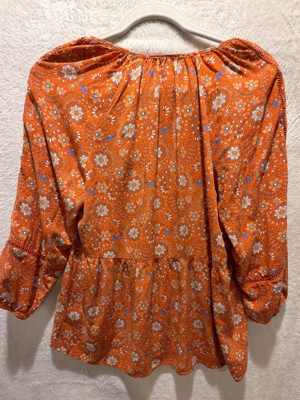 Festival Ready! DR2 boho peasant blouse floral tie front flowy rayon top M - Picture 12 of 12